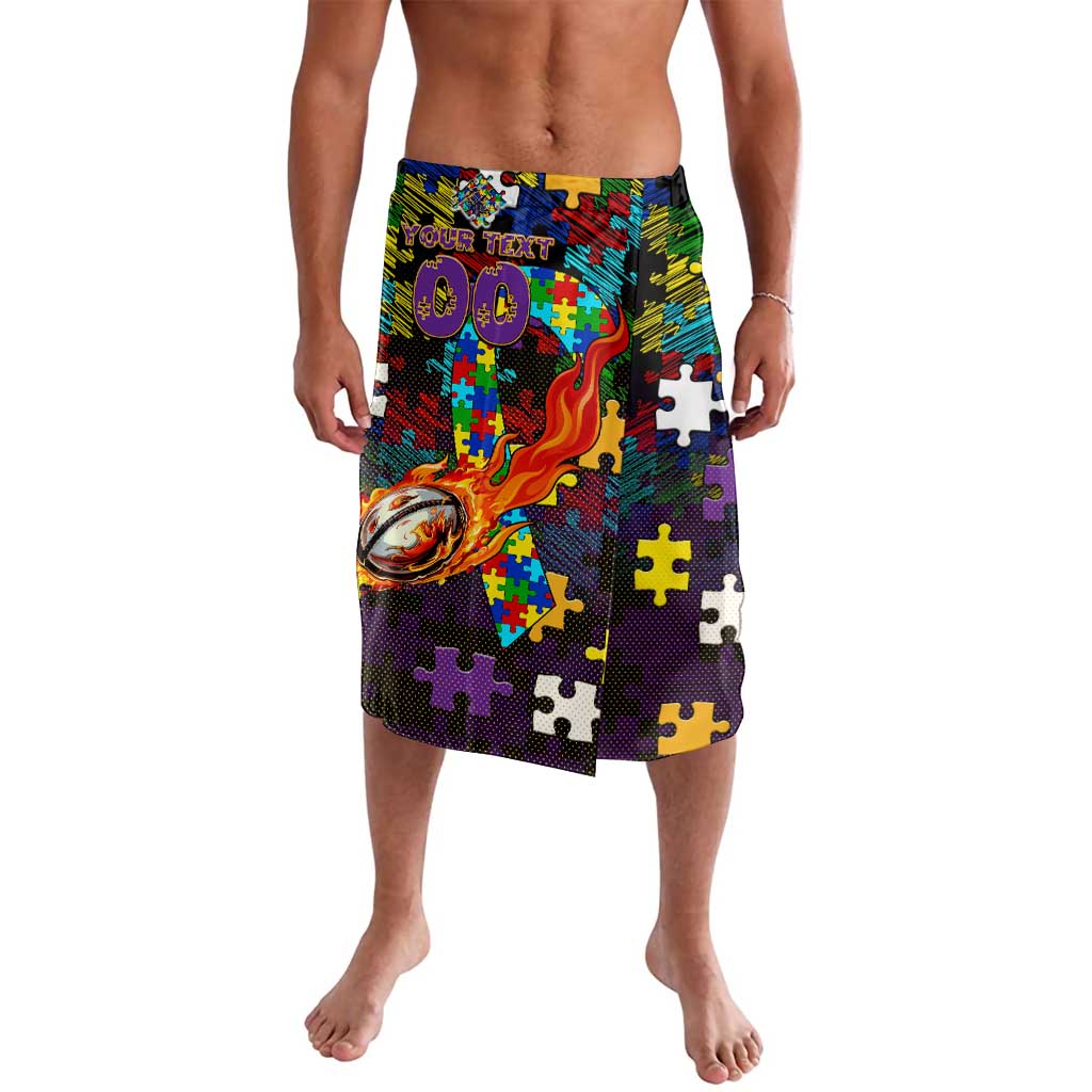 Storm Autism Awareness Lavalava Puzzle Flames Rugby Ball