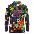 Storm Autism Awareness Long Sleeve Polo Shirt Puzzle Flames Rugby Ball
