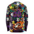 Storm Autism Awareness Long Sleeve Shirt Puzzle Flames Rugby Ball