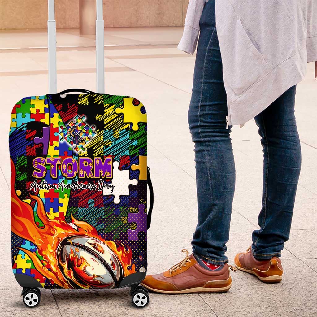 Storm Autism Awareness Luggage Cover Puzzle Flames Rugby Ball