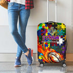 Storm Autism Awareness Luggage Cover Puzzle Flames Rugby Ball