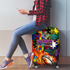 Storm Autism Awareness Luggage Cover Puzzle Flames Rugby Ball