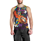 Storm Autism Awareness Men Tank Top Puzzle Flames Rugby Ball