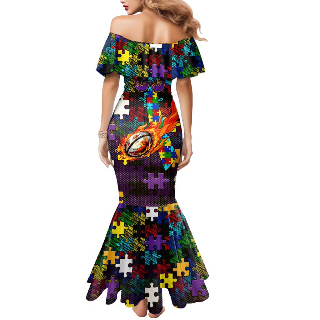 Storm Autism Awareness Mermaid Dress Puzzle Flames Rugby Ball