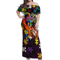 Storm Autism Awareness Off Shoulder Maxi Dress Puzzle Flames Rugby Ball