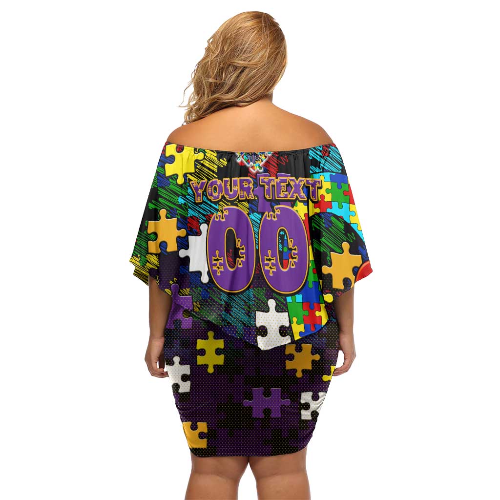 Storm Autism Awareness Off Shoulder Short Dress Puzzle Flames Rugby Ball