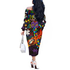 Storm Autism Awareness Off The Shoulder Long Sleeve Dress Puzzle Flames Rugby Ball