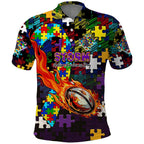 Storm Autism Awareness Polo Shirt Puzzle Flames Rugby Ball
