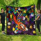 Storm Autism Awareness Quilt Puzzle Flames Rugby Ball