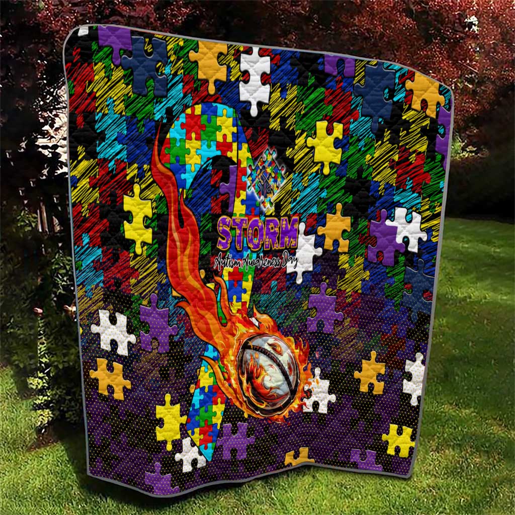 Storm Autism Awareness Quilt Puzzle Flames Rugby Ball