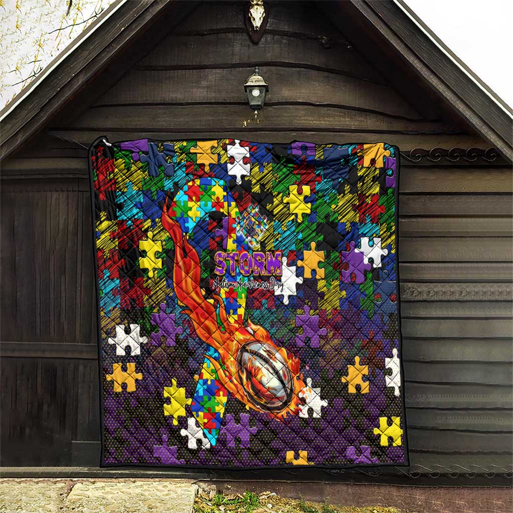 Storm Autism Awareness Quilt Puzzle Flames Rugby Ball