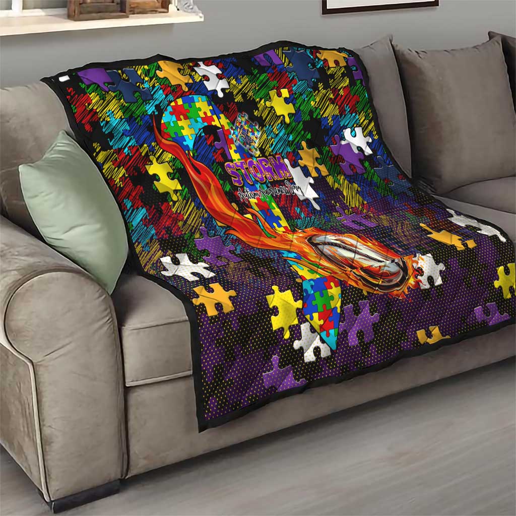 Storm Autism Awareness Quilt Puzzle Flames Rugby Ball