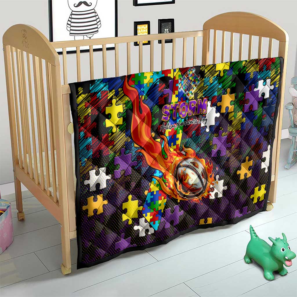 Storm Autism Awareness Quilt Puzzle Flames Rugby Ball