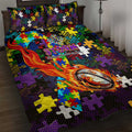 Storm Autism Awareness Quilt Bed Set Puzzle Flames Rugby Ball