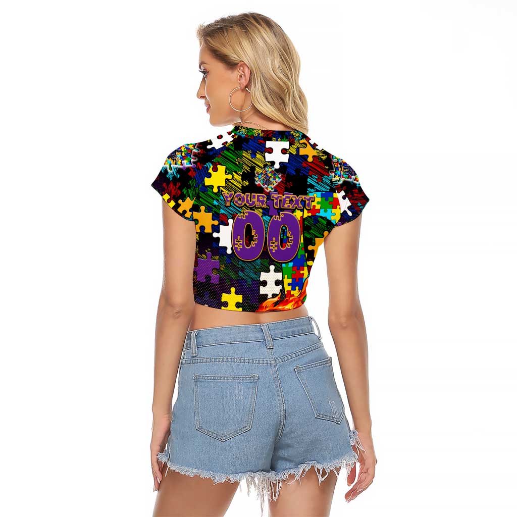 Storm Autism Awareness Raglan Cropped T Shirt Puzzle Flames Rugby Ball