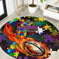 Storm Autism Awareness Round Carpet Puzzle Flames Rugby Ball