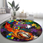 Storm Autism Awareness Round Carpet Puzzle Flames Rugby Ball