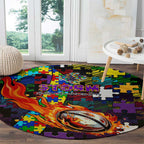 Storm Autism Awareness Round Carpet Puzzle Flames Rugby Ball