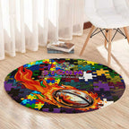 Storm Autism Awareness Round Carpet Puzzle Flames Rugby Ball