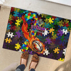 Storm Autism Awareness Rubber Doormat Puzzle Flames Rugby Ball
