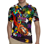 Storm Autism Awareness Rugby Jersey Puzzle Flames Rugby Ball