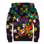 Storm Autism Awareness Sherpa Hoodie Puzzle Flames Rugby Ball