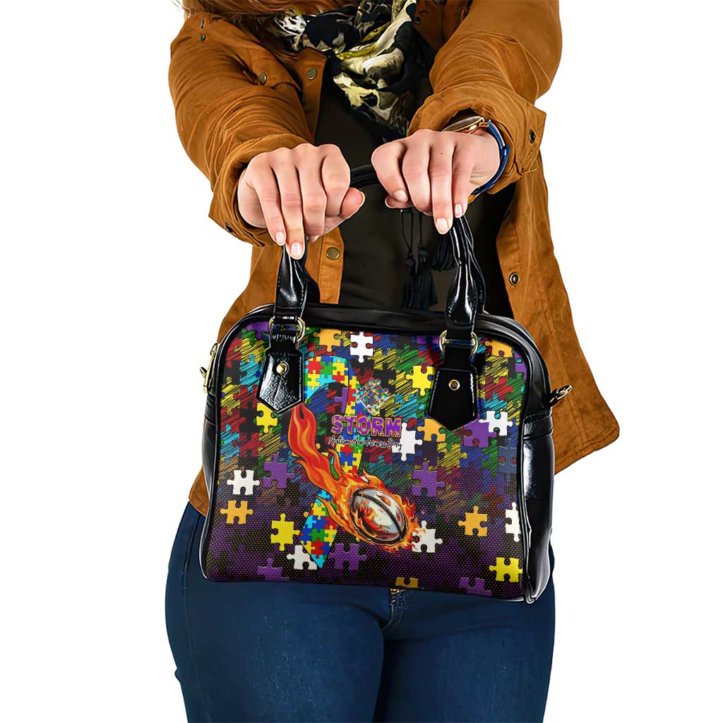 Storm Autism Awareness Shoulder Handbag Puzzle Flames Rugby Ball
