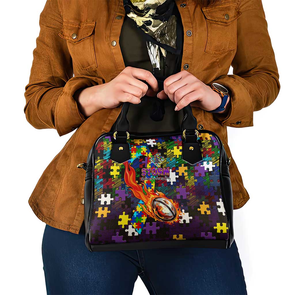 Storm Autism Awareness Shoulder Handbag Puzzle Flames Rugby Ball