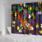 Storm Autism Awareness Shower Curtain Puzzle Flames Rugby Ball