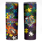 Storm Autism Awareness Skinny Tumbler Puzzle Flames Rugby Ball
