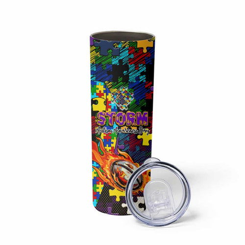 Storm Autism Awareness Skinny Tumbler Puzzle Flames Rugby Ball