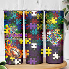Storm Autism Awareness Skinny Tumbler Puzzle Flames Rugby Ball