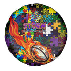 Storm Autism Awareness Spare Tire Cover Puzzle Flames Rugby Ball