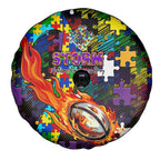 Storm Autism Awareness Spare Tire Cover Puzzle Flames Rugby Ball