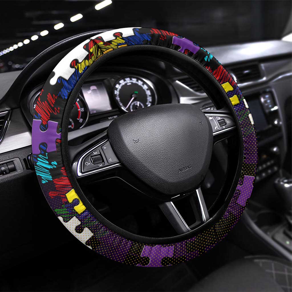Storm Autism Awareness Steering Wheel Cover Puzzle Flames Rugby Ball