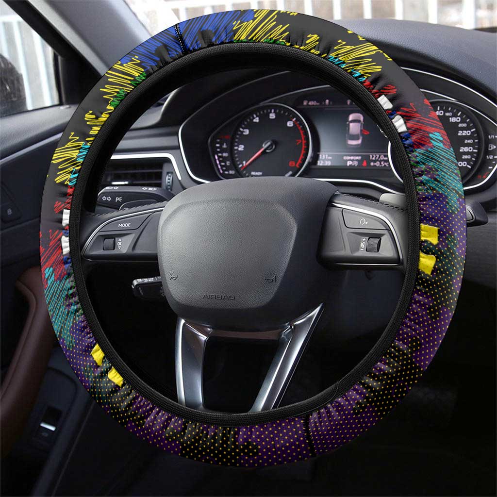 Storm Autism Awareness Steering Wheel Cover Puzzle Flames Rugby Ball