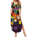 Storm Autism Awareness Summer Maxi Dress Puzzle Flames Rugby Ball