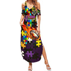 Storm Autism Awareness Summer Maxi Dress Puzzle Flames Rugby Ball