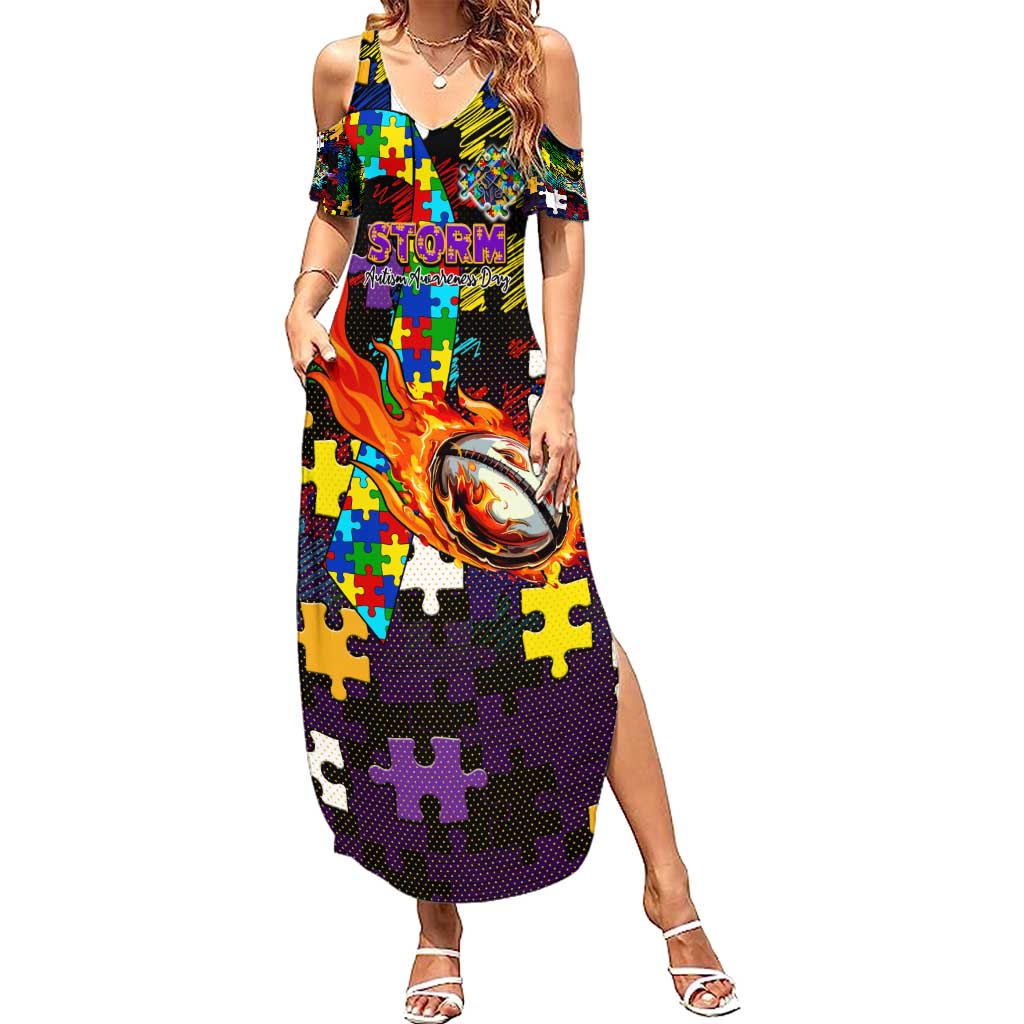 Storm Autism Awareness Summer Maxi Dress Puzzle Flames Rugby Ball