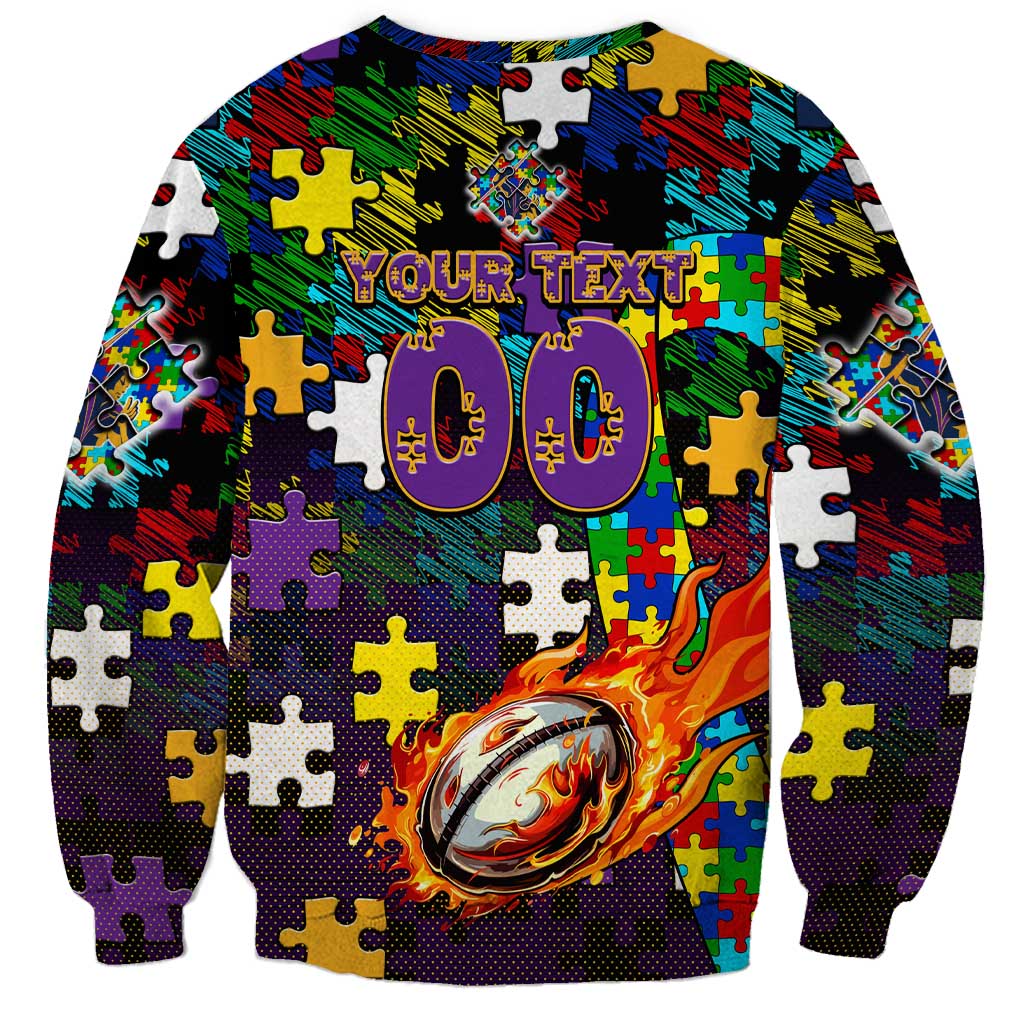 Storm Autism Awareness Sweatshirt Puzzle Flames Rugby Ball