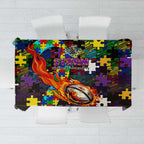 Storm Autism Awareness Tablecloth Puzzle Flames Rugby Ball
