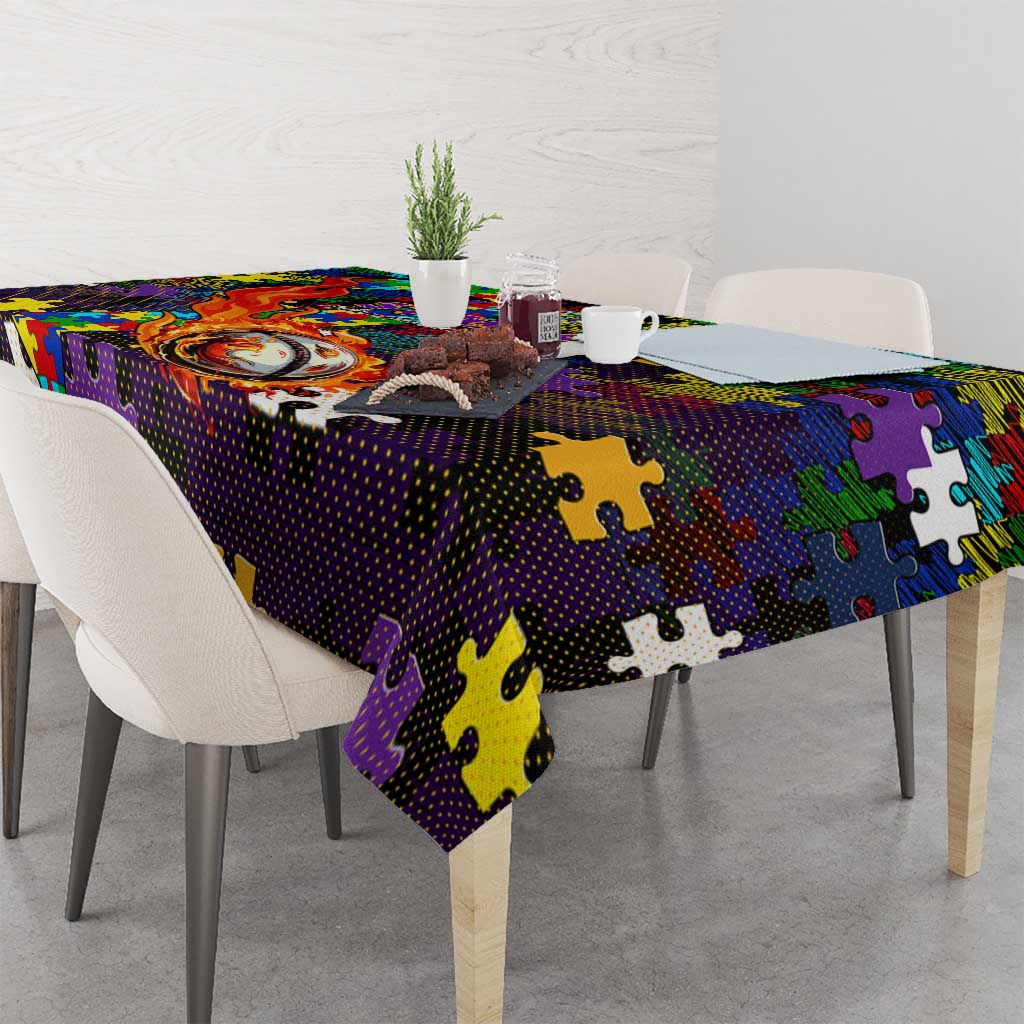 Storm Autism Awareness Tablecloth Puzzle Flames Rugby Ball