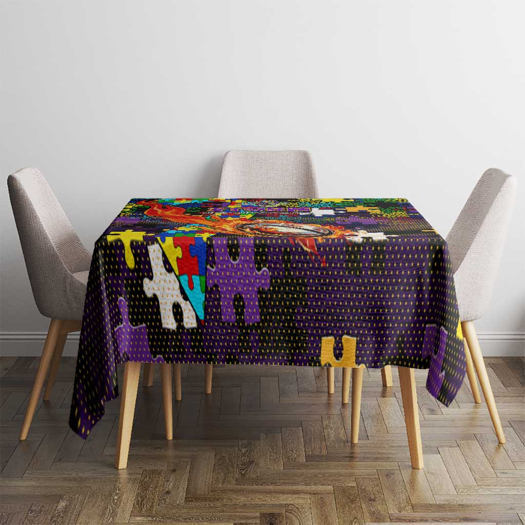 Storm Autism Awareness Tablecloth Puzzle Flames Rugby Ball