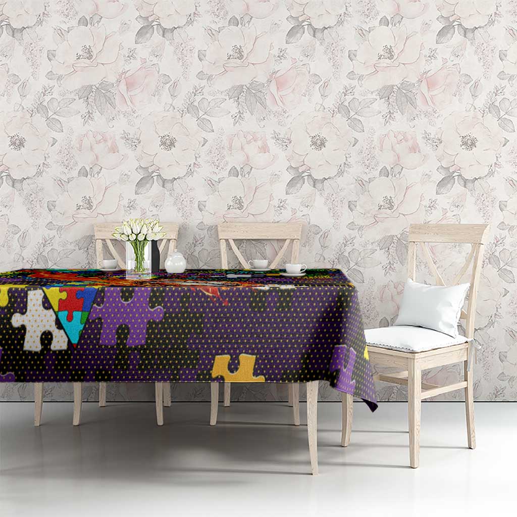Storm Autism Awareness Tablecloth Puzzle Flames Rugby Ball