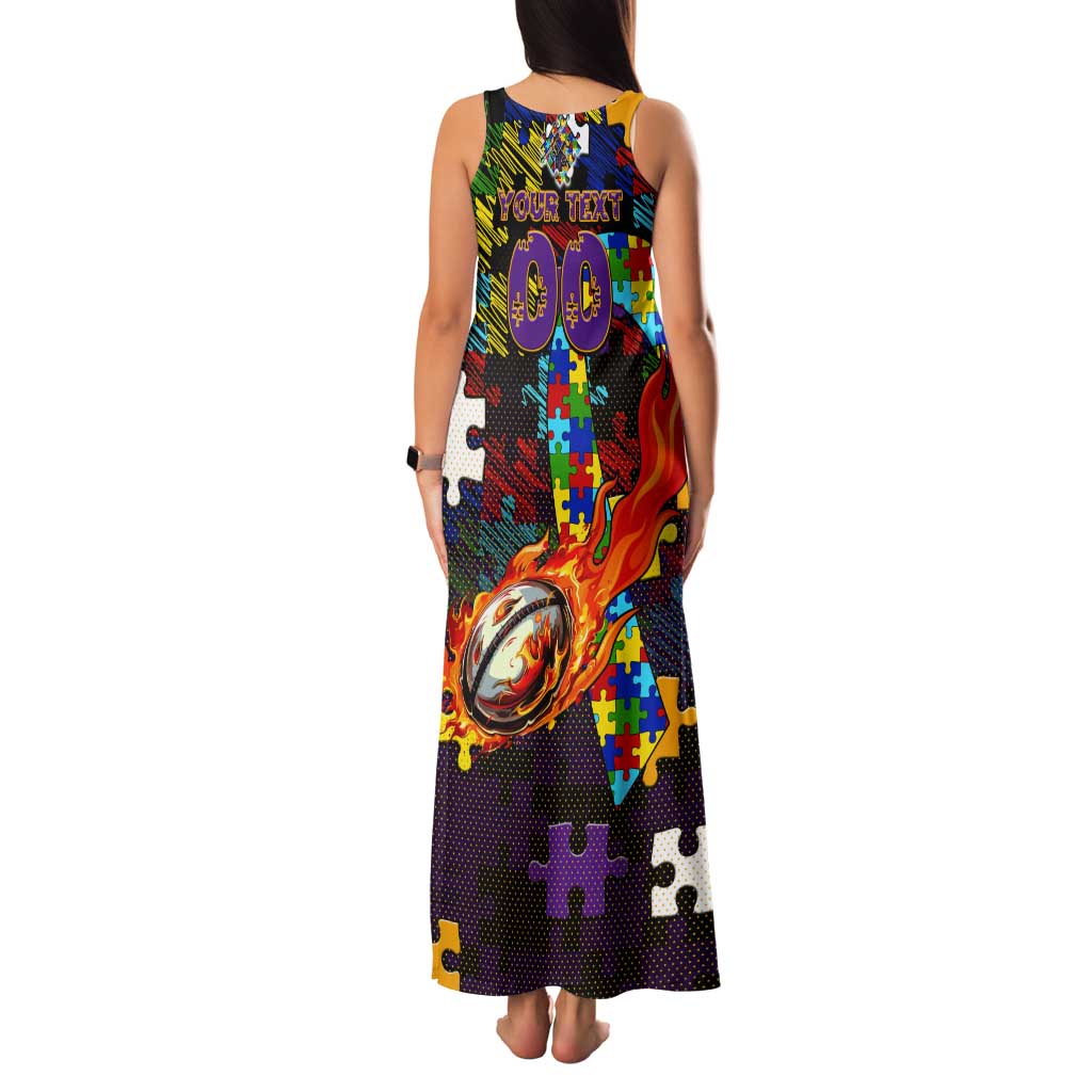 Storm Autism Awareness Tank Maxi Dress Puzzle Flames Rugby Ball