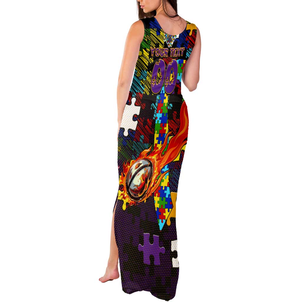 Storm Autism Awareness Tank Maxi Dress Puzzle Flames Rugby Ball