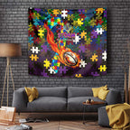 Storm Autism Awareness Tapestry Puzzle Flames Rugby Ball
