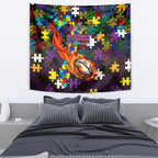Storm Autism Awareness Tapestry Puzzle Flames Rugby Ball