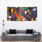 Storm Autism Awareness Tapestry Puzzle Flames Rugby Ball
