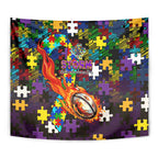 Storm Autism Awareness Tapestry Puzzle Flames Rugby Ball